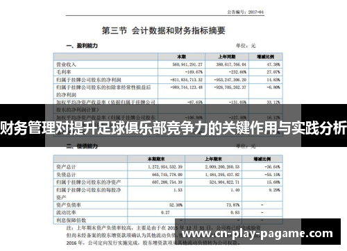 财务管理对提升足球俱乐部竞争力的关键作用与实践分析 财务管理对提升足球俱乐部竞争力的关键作用与实践分析
